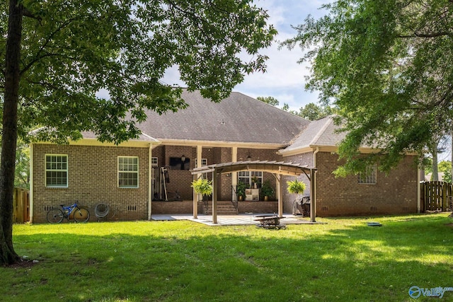 238 Riverwalk Trl, New Market, AL 35716 - back of property with a patio area, brick siding, crawl space, and roof with shingles