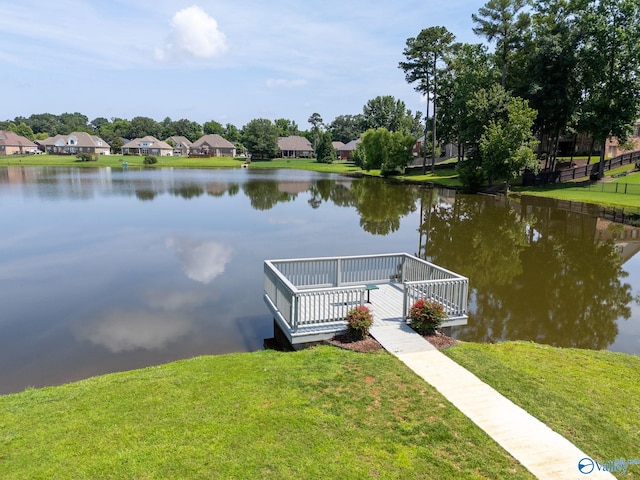 238 Riverwalk Trl, New Market, AL 35716 - dock featuring a water view, a lawn, and a residential view