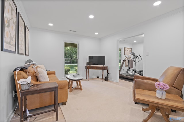 24961 Capshaw Rd, Athens, AL 35613 - living area with recessed lighting, crown molding, and light colored carpet