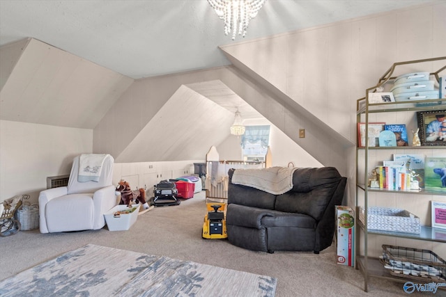 interior space featuring an inviting chandelier and lofted ceiling