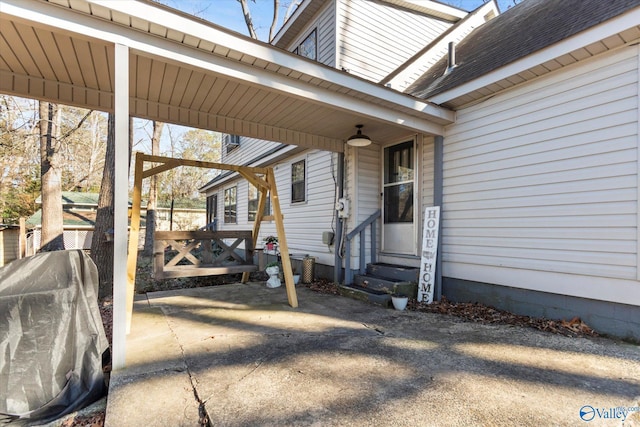 view of patio / terrace with fence, grilling area, and entry steps