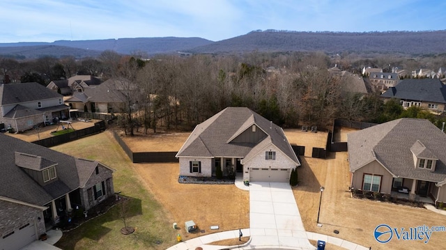 aerial view with a mountain view