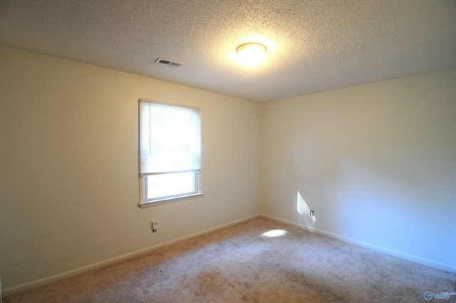 empty room with carpet floors and a textured ceiling