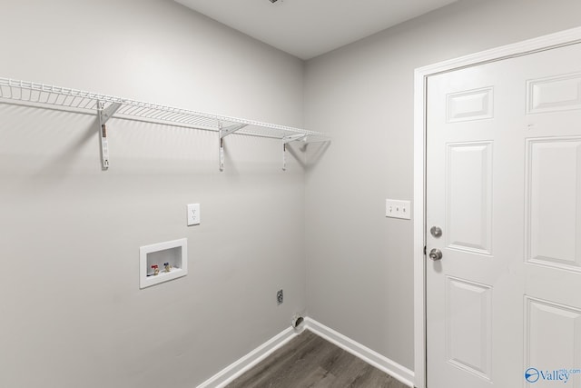 laundry room with hookup for an electric dryer, hookup for a washing machine, and dark hardwood / wood-style floors