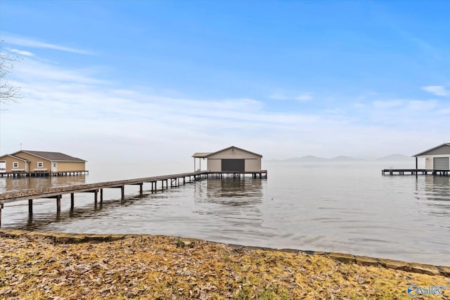 dock area with a water view