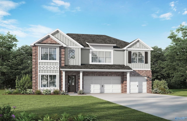 view of front facade featuring a garage and a front lawn