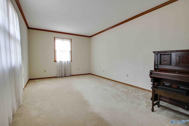 carpeted empty room with crown molding