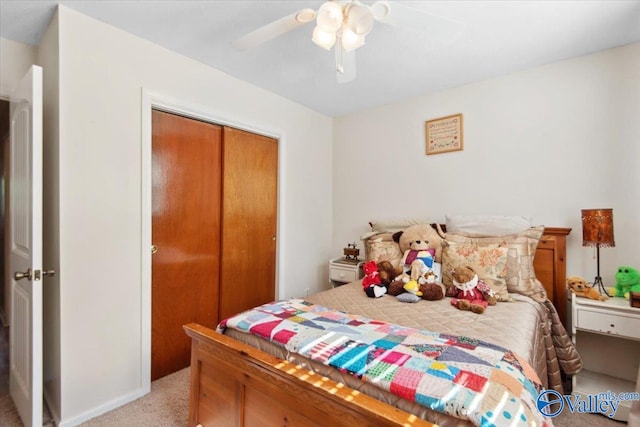6304 Cedar Point Dr, Huntsville, AL 35810 - bedroom featuring light colored carpet, a closet, and a ceiling fan