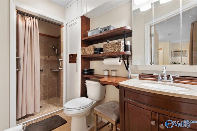 6304 Cedar Point Dr, Huntsville, AL 35810 - bathroom with toilet, vanity, a shower stall, and a wall unit AC