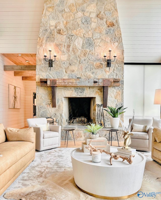 119 County Road 2112, Bremen, AL 35033 - living room featuring a fireplace and wood walls