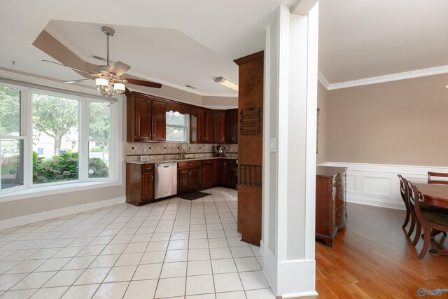 bedroom with access to exterior, french doors, ornamental molding, and ceiling fan