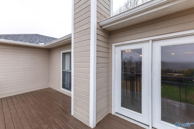 wooden terrace with french doors