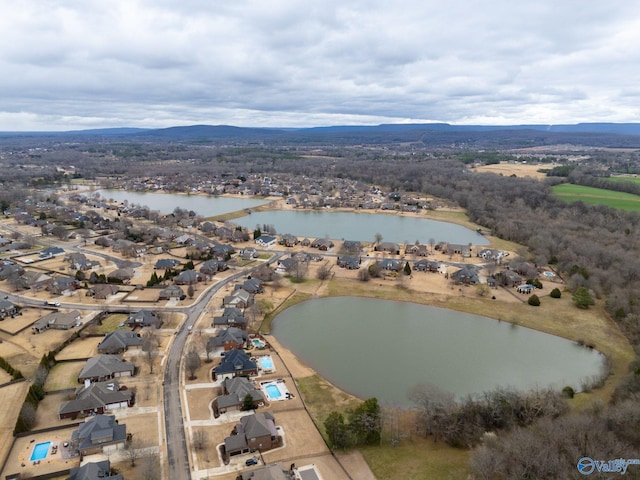 bird's eye view with a residential view and a water view