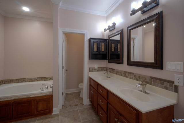 full bathroom with toilet, double vanity, a sink, and tile patterned flooring