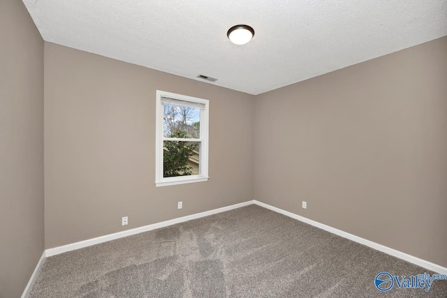 empty room featuring carpet and a textured ceiling