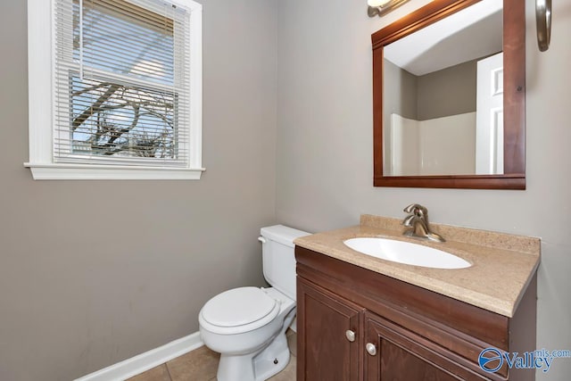 bathroom with vanity, toilet, and tile patterned flooring