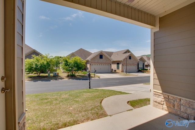 view of yard with a garage