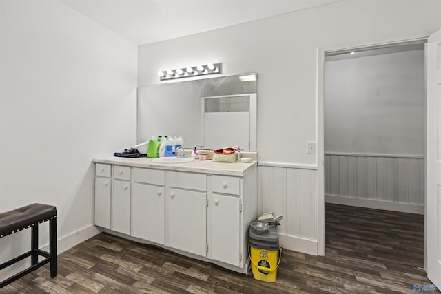 bathroom featuring vanity and hardwood / wood-style floors