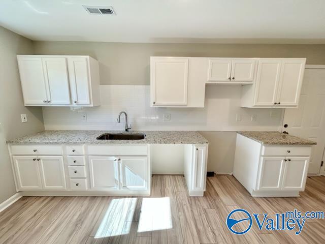 kitchen featuring a sink, white cabinets, and visible vents