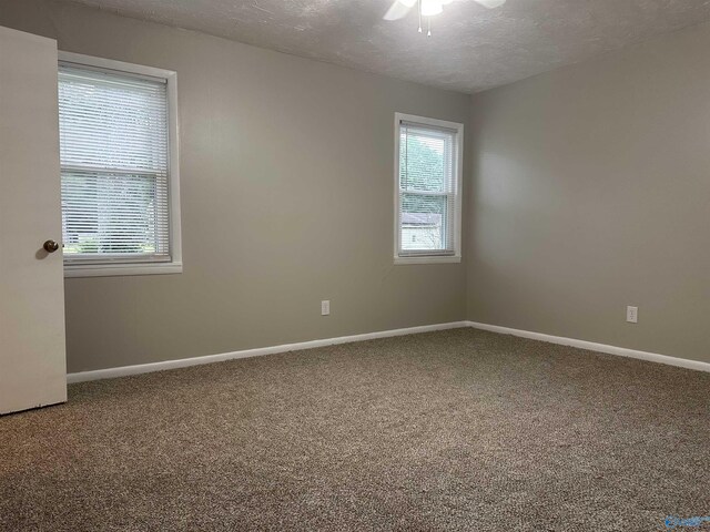 spare room featuring dark wood-type flooring, ceiling fan, and a textured ceiling