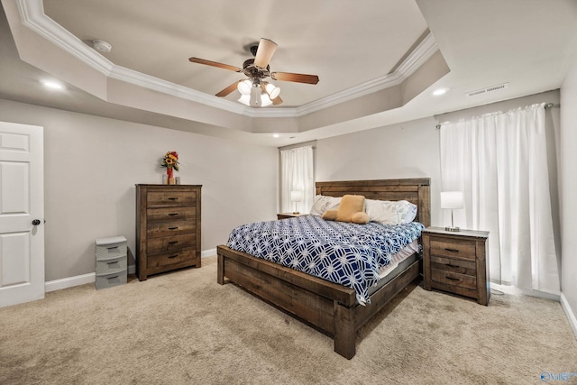 8 Cypress Point Dr, Huntsville, AL 35824 - bedroom with crown molding, carpet flooring, a raised ceiling, baseboards, and recessed lighting