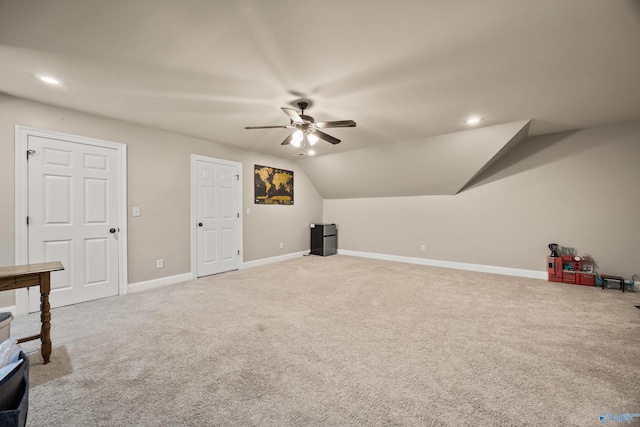 8 Cypress Point Dr, Huntsville, AL 35824 - additional living space with carpet flooring, ceiling fan, baseboards, recessed lighting, and vaulted ceiling