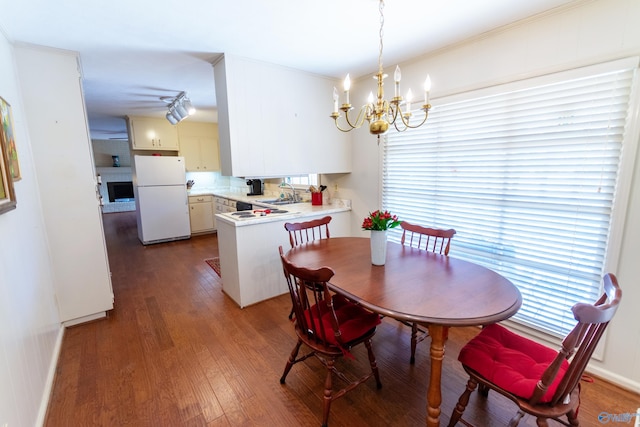 dining room with a chandelier and dark wood-type flooring