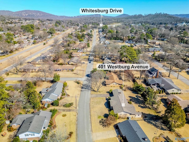 birds eye view of property featuring a residential view and a mountain view