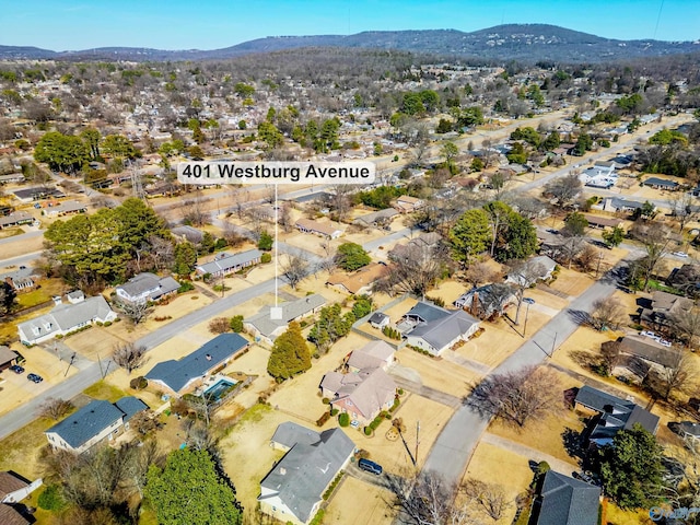 bird's eye view featuring a residential view and a mountain view