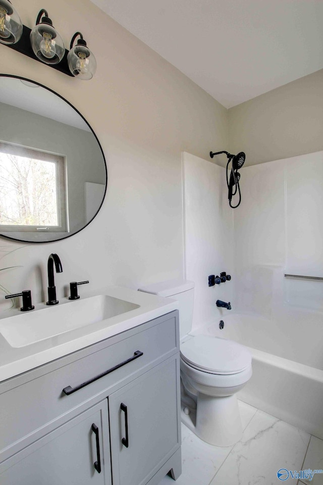 full bathroom with vanity, toilet, and tub / shower combination