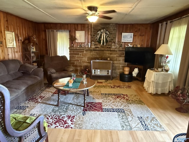 4094 County Road 66, Section, AL 35771 - living area with a ceiling fan, wood finished floors, and wood walls