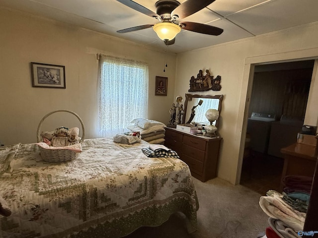 4094 County Road 66, Section, AL 35771 - carpeted bedroom with washer / clothes dryer, ornamental molding, and ceiling fan