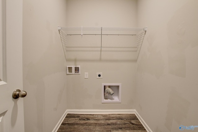 13971 Lannister Ln, Athens, AL 35613 - laundry room with hookup for a washing machine, hookup for an electric dryer, wood finished floors, and baseboards