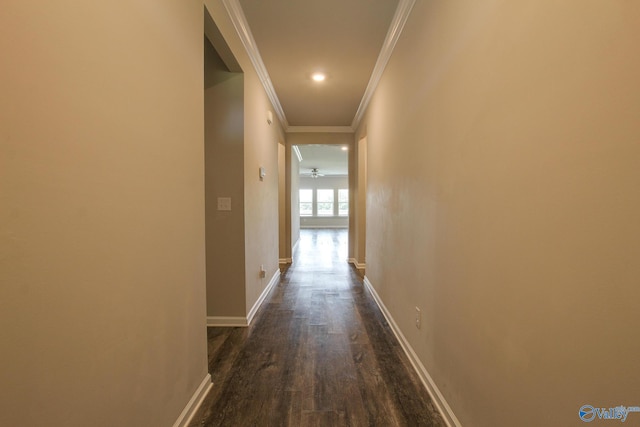 13971 Lannister Ln, Athens, AL 35613 - corridor featuring dark wood-style flooring, ornamental molding, and baseboards