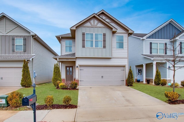 craftsman-style home with a garage and a front yard