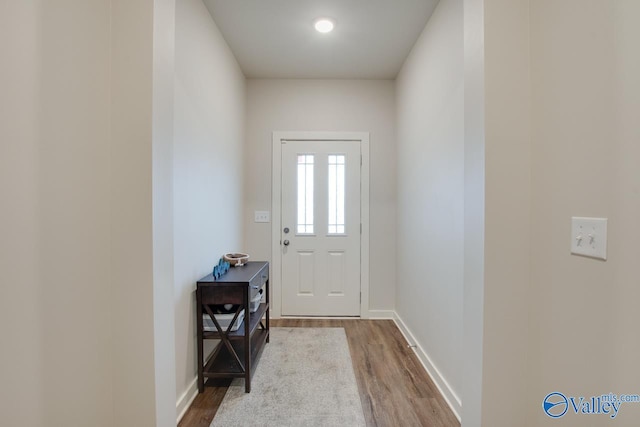 doorway featuring wood-type flooring