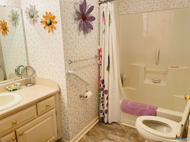 full bathroom featuring toilet, vanity, and shower / bath combo