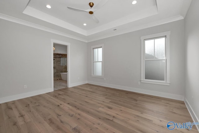 spare room featuring a raised ceiling and baseboards