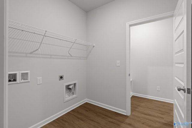 laundry area featuring hookup for an electric dryer, washer hookup, and dark hardwood / wood-style floors