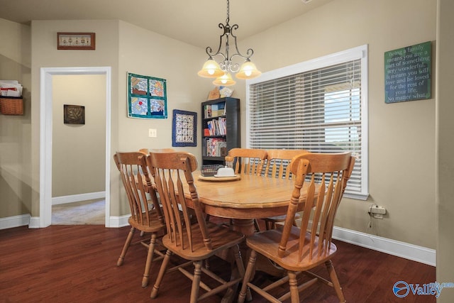 dining room featuring dark hardwood / wood-style flooring and a notable chandelier