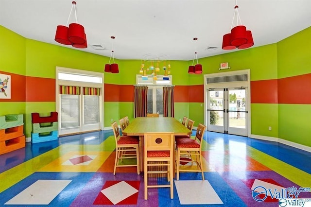 recreation room featuring french doors