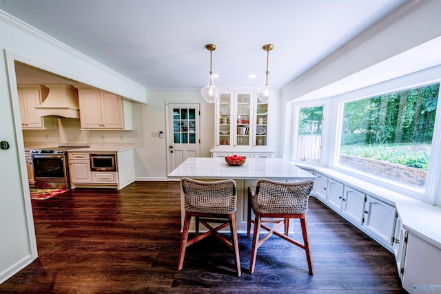 218 Beaver Run Dr, Madison, AL 35758 - dining area with ornamental molding, dark wood-type flooring, and baseboards