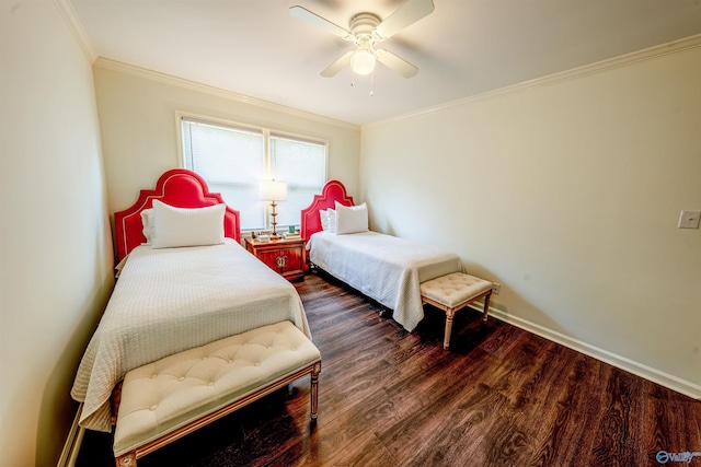218 Beaver Run Dr, Madison, AL 35758 - bedroom featuring ornamental molding, wood finished floors, baseboards, and ceiling fan