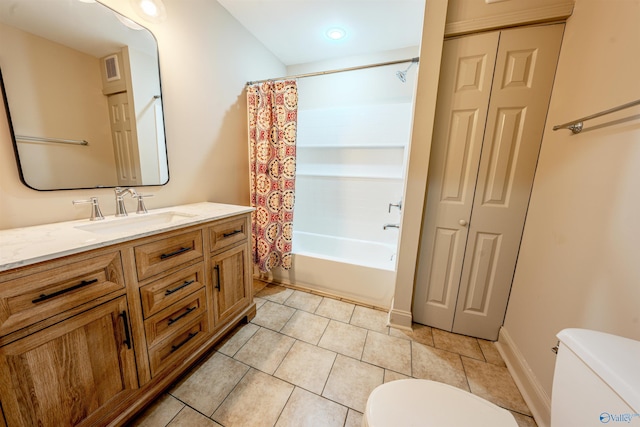 218 Beaver Run Dr, Madison, AL 35758 - full bathroom with toilet, vanity, shower / bath combo, and tile patterned flooring