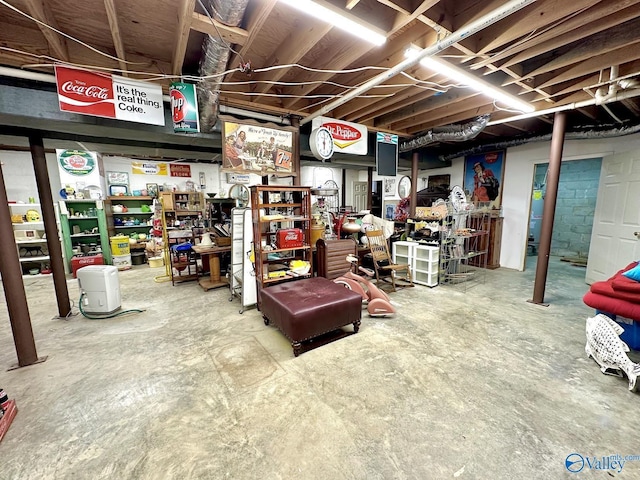 view of unfinished basement