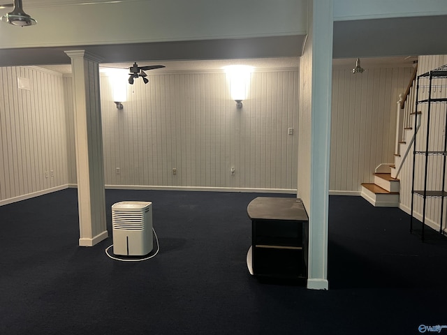 1727 SW Chestnut Mountain Rd, Decatur, AL 35603 - below grade area with ceiling fan, stairway, and baseboards