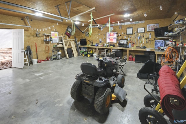 garage featuring a workshop area