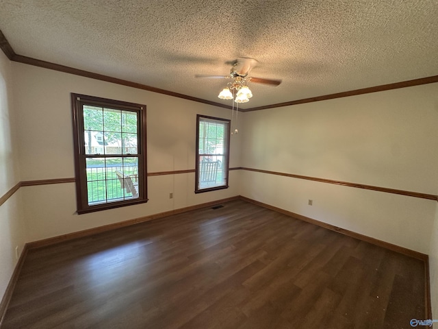 2008 Oakleaf Ln, Arab, AL 35016 - spare room featuring ornamental molding, wood finished floors, baseboards, ceiling fan, and a textured ceiling