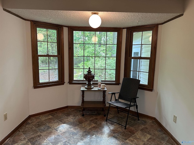 2008 Oakleaf Ln, Arab, AL 35016 - sitting room with a textured ceiling, stone finish flooring, and baseboards