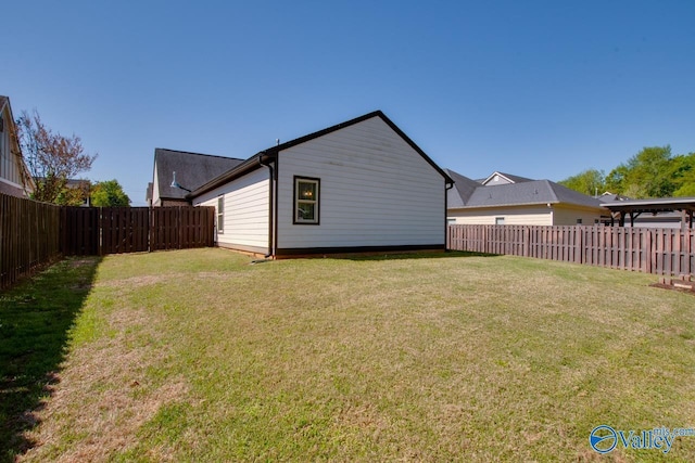 view of yard with a fenced backyard